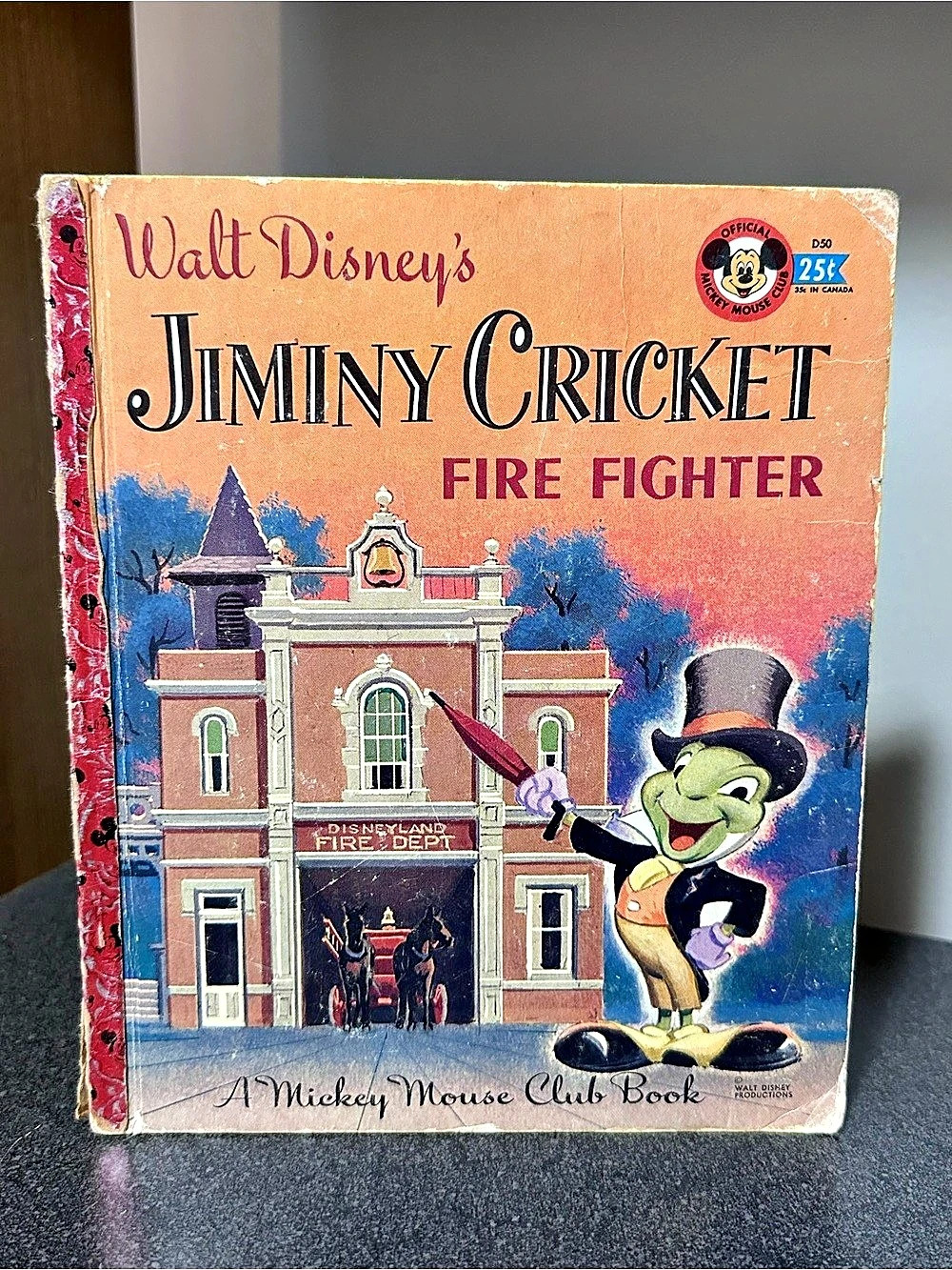 Walt Disney Jiminy Cricket Fire Fighter Vintage 1956 Children's Storybook